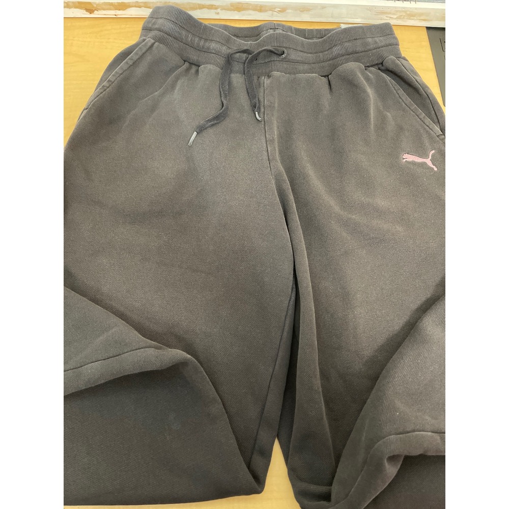 Puma Mens Fleece Sweatpants Charcoal Gray Pink Logo Joggers 682805-01 Size M